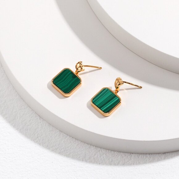 💚 Artisan Original Design Genuine Malachite Drop Earrings | Sterling Silver - Picture 2 of 6